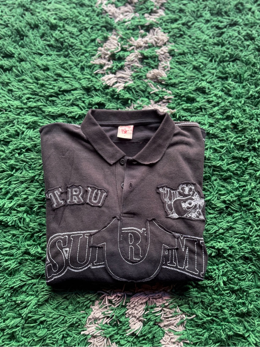 Supreme Black V-Neck Polo Sweater with White Embroidered Logo